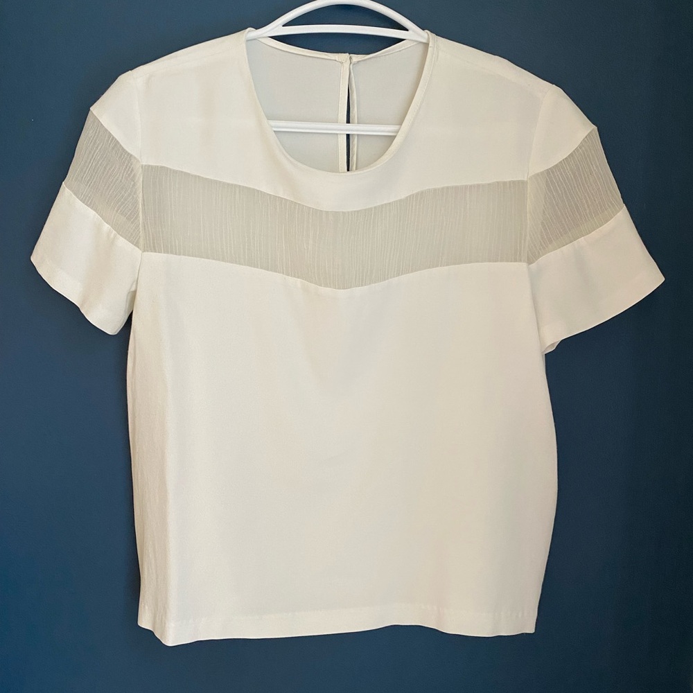 Sandro Cream Boxy Blouse with Sheer Cut-Out